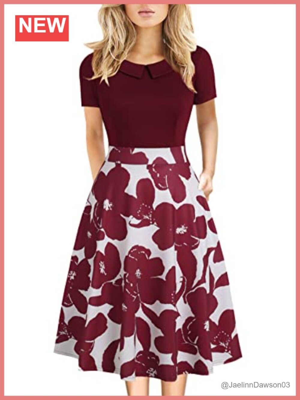 Women's Vintage Floral A-Line Dress Knee Length Peter Pan Collar Pockets